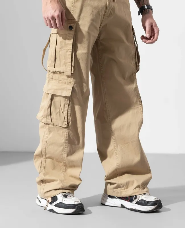 Beige Drawstring Cargo Pants