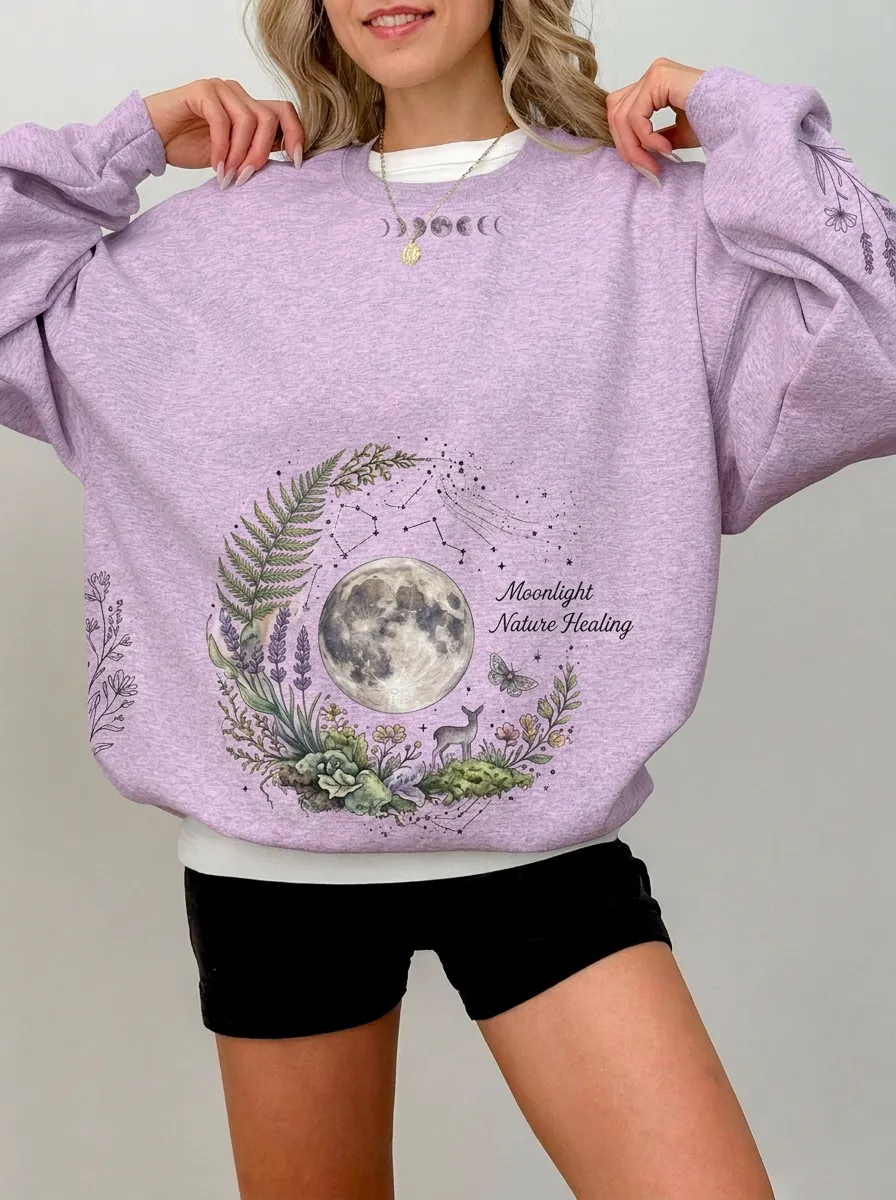Women's Nature Moon Floral Deer Graphic Sweatshirt