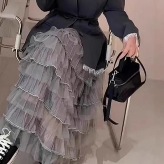 Layered Tulle Puffy Midi Skirt