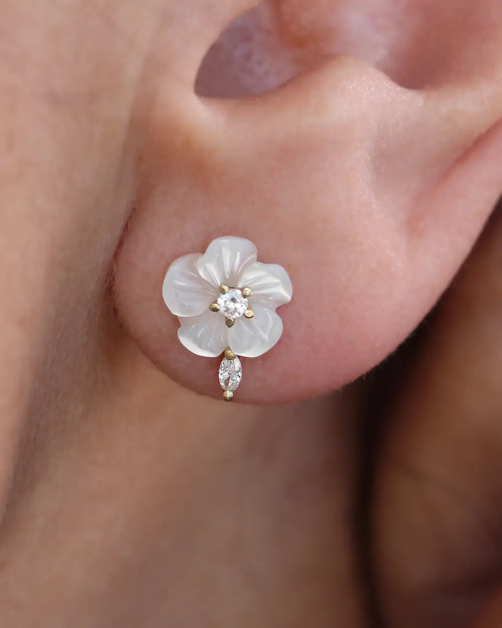 Pearl Flower Marqusie Diamond Stud Earrings