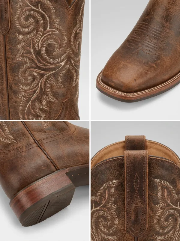 Men's Western Cowboy Embroidered Brown Printed Boots