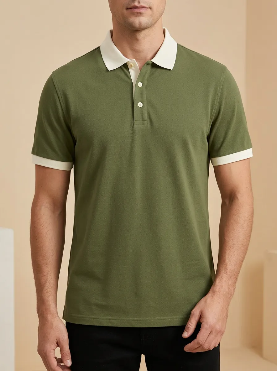 Refined Contrast-Collar Men's Polo Shirt