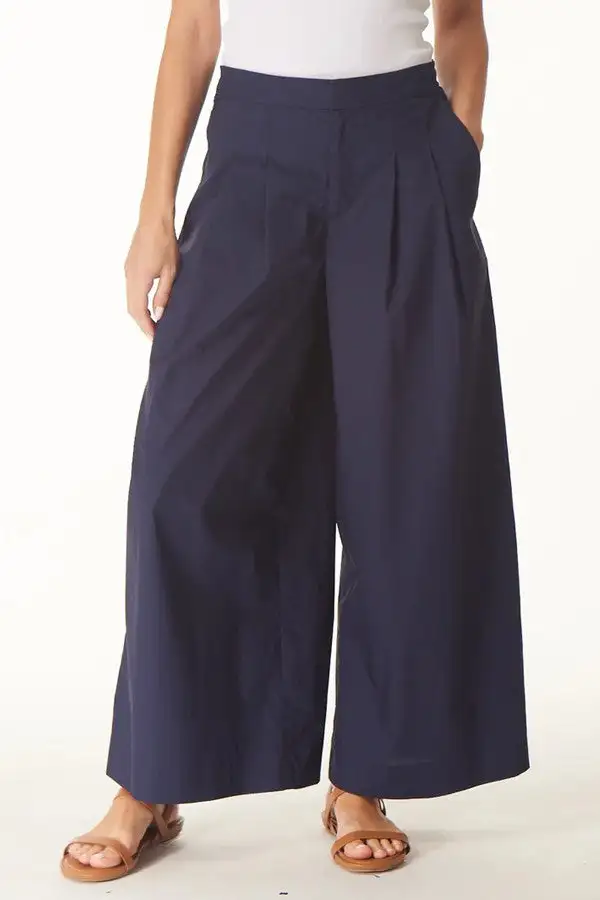 Women's Navy High Waist Wide Leg Trousers