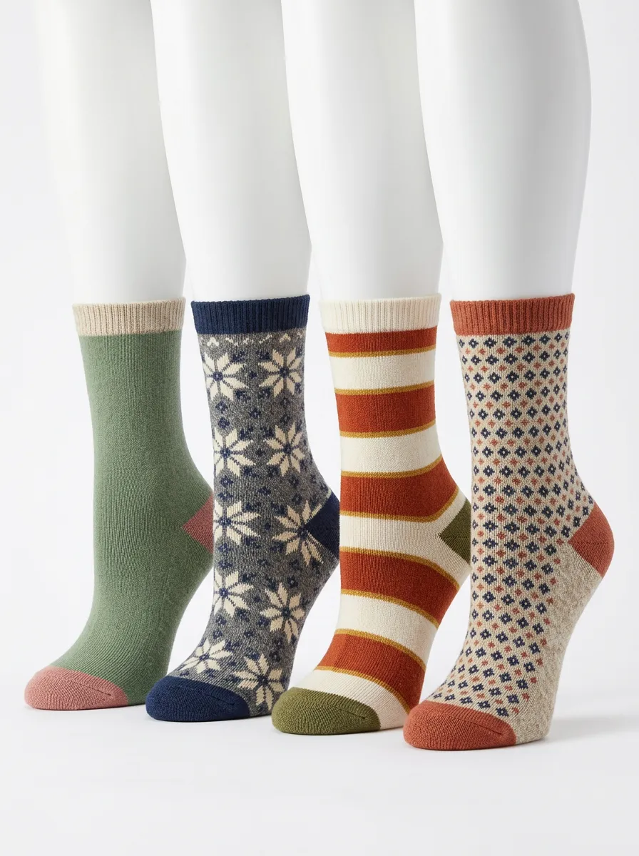 Nature Inspired Geometric Striped Four-Pair Casual Socks