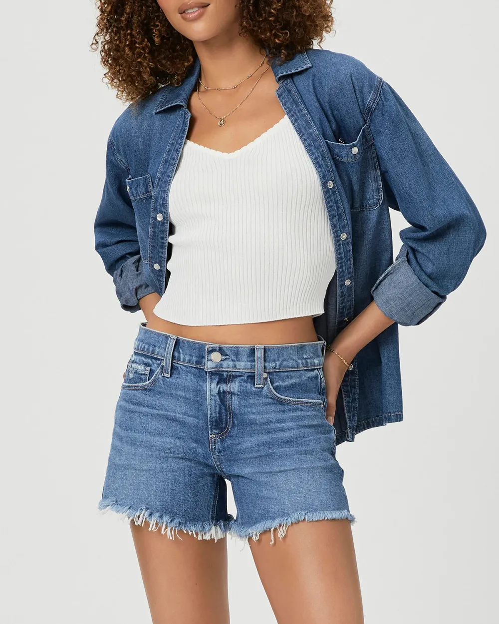 Light Blue Denim Mid Rise Shorts
