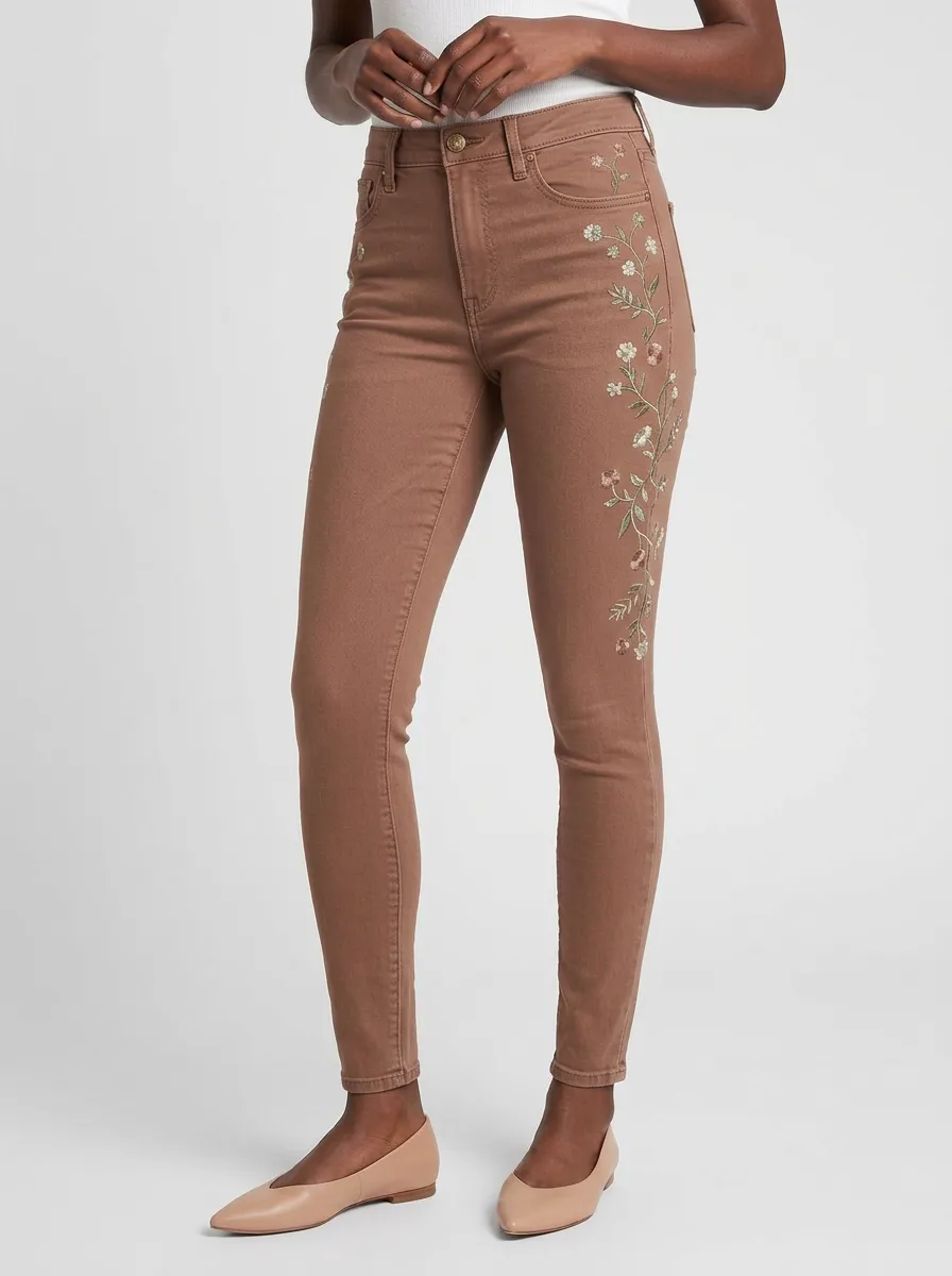 Women's Floral Vintage Flower Embroidered Slim Jeans