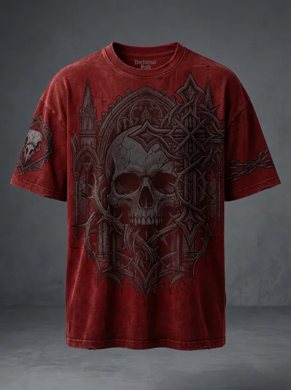 Statement Skull Cross Cathedral Detail Men's Gothic T-Shirt