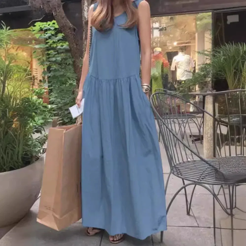 Linen Blend Cotton Blend Maxi Relaxed Fit Dress