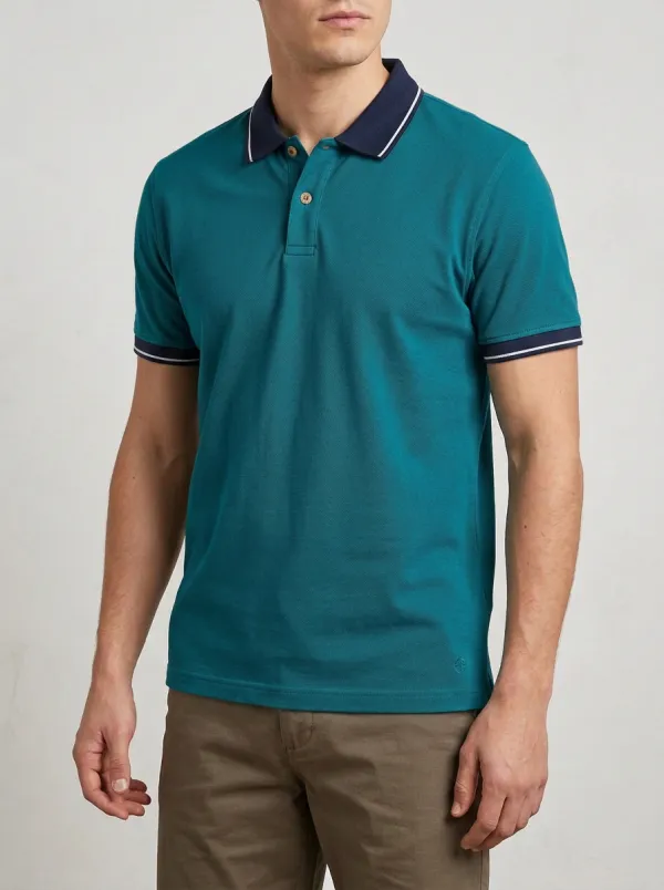 Men's Olive Green Contrast Collar Striped Cuff Polo Shirt