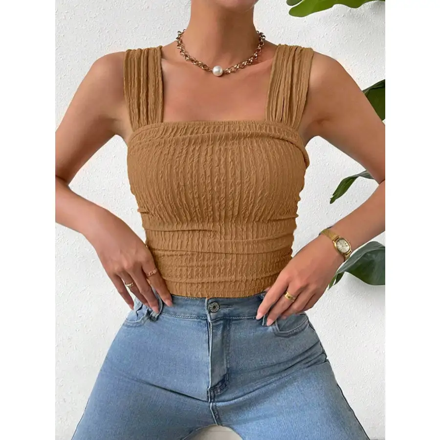 Textured Square Neck Wide Strap Tank