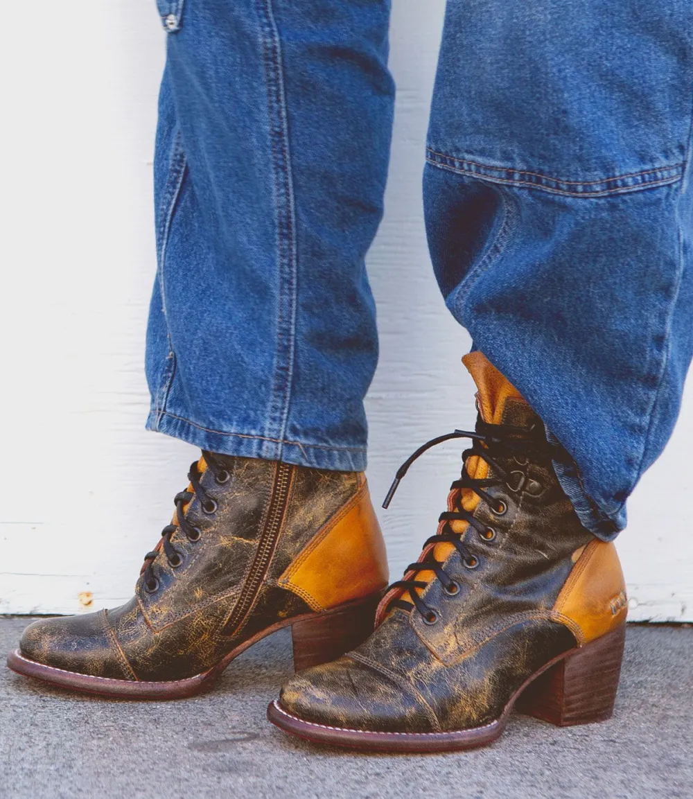 Cap-Toe Side-Zip Lace-Up Boots