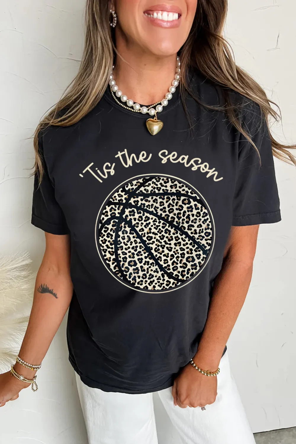 Black Leopard Basketball Printed Crew Tee