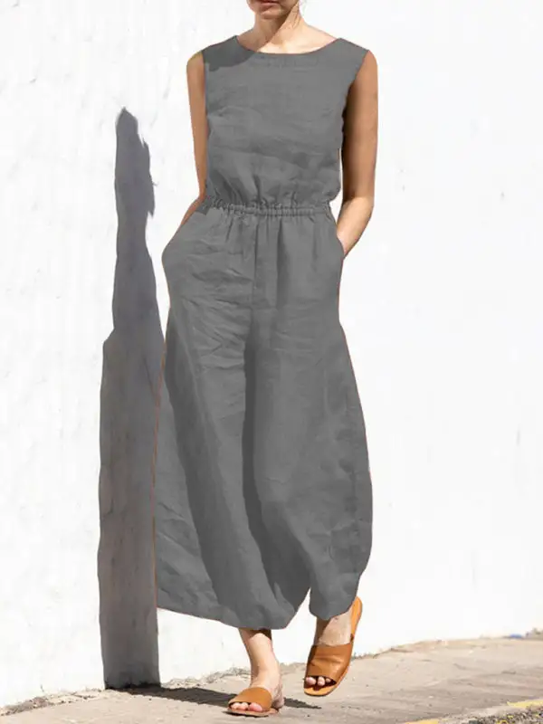 Clean High Waist Sleeveless Trousers Loose Pants