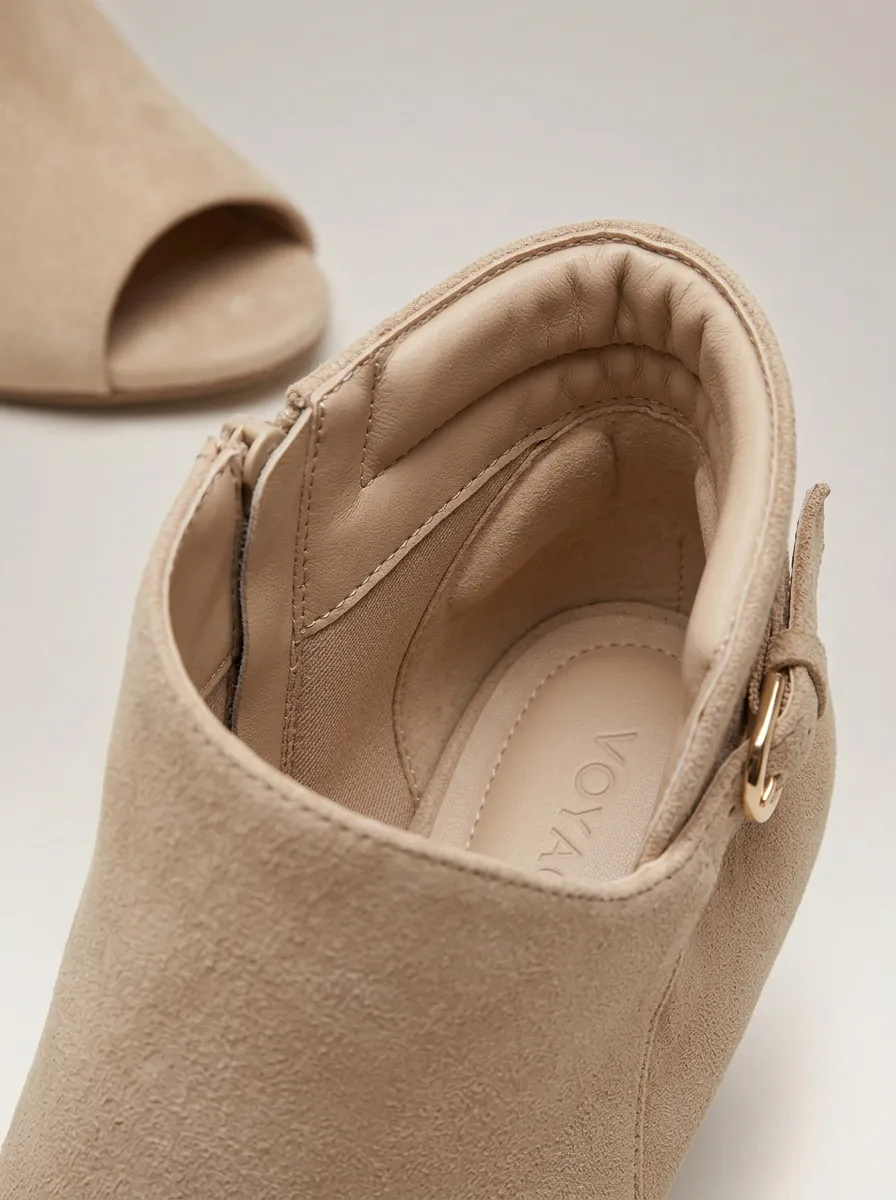 Refined Buckle-Strap Buckle-Detail Women's Peep-Toe Ankle Boots