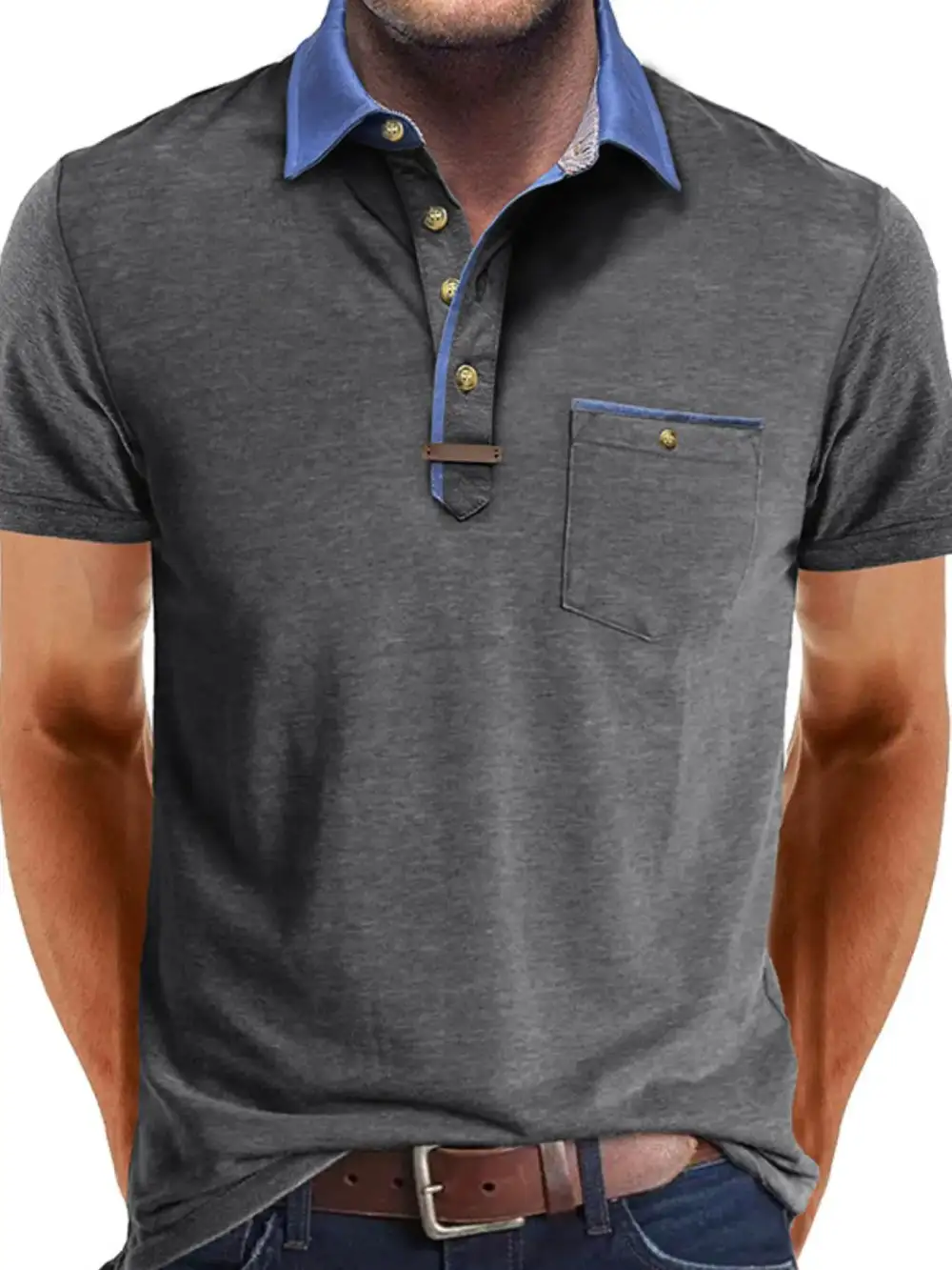 Contrast Detail Pocket Collared Polo Shirt