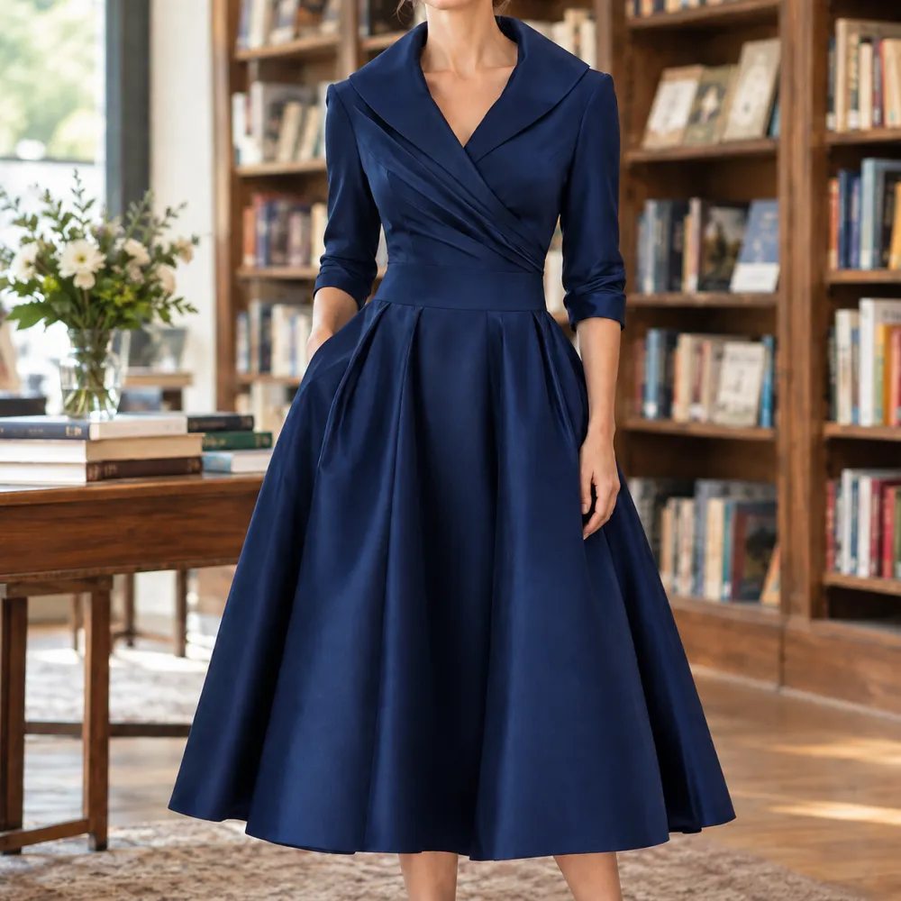 Pleated Asymmetric Midi Dress
