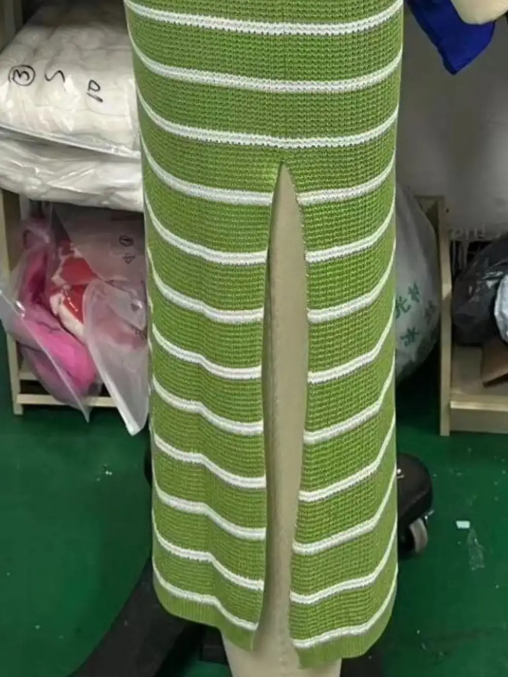 Striped Knit Slit Midi Dress