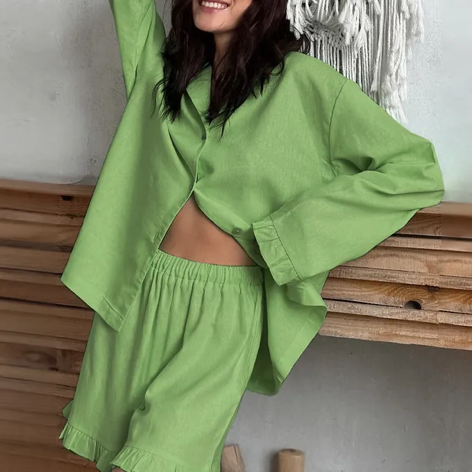 Ruffle Trim Short Pajama Set