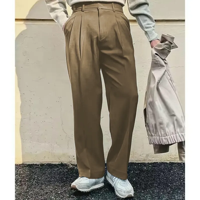 Vintage Linen High-Waist Straight Trousers