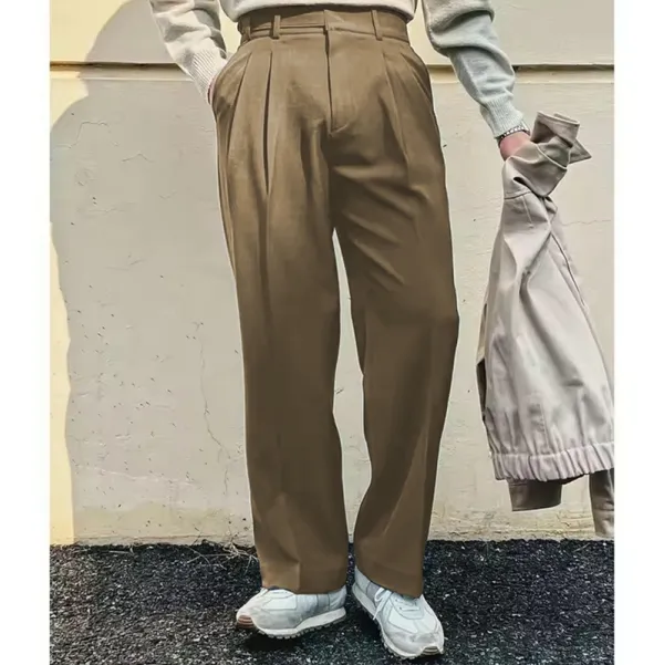 Vintage Linen High-Waist Straight Trousers