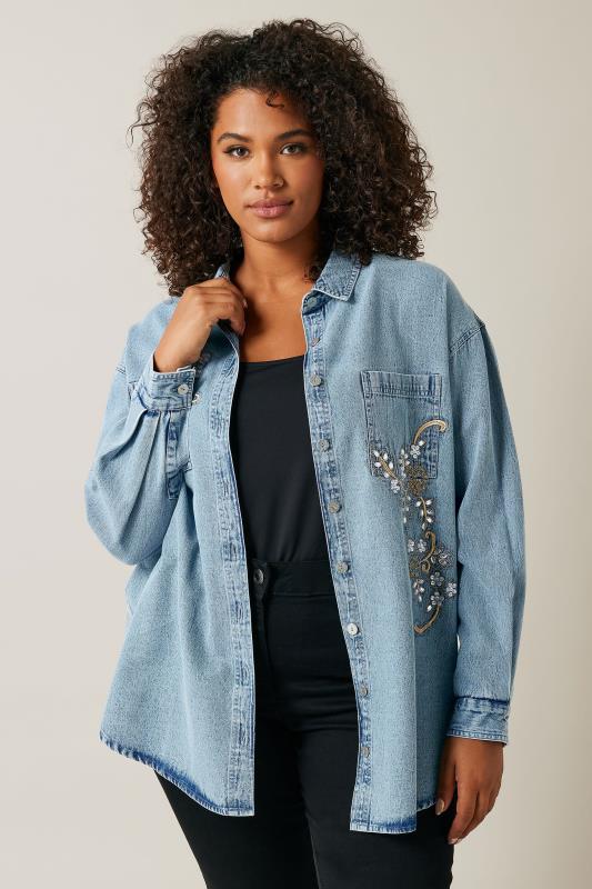 Blue Denim Sequin Embellished Shirt detail 1