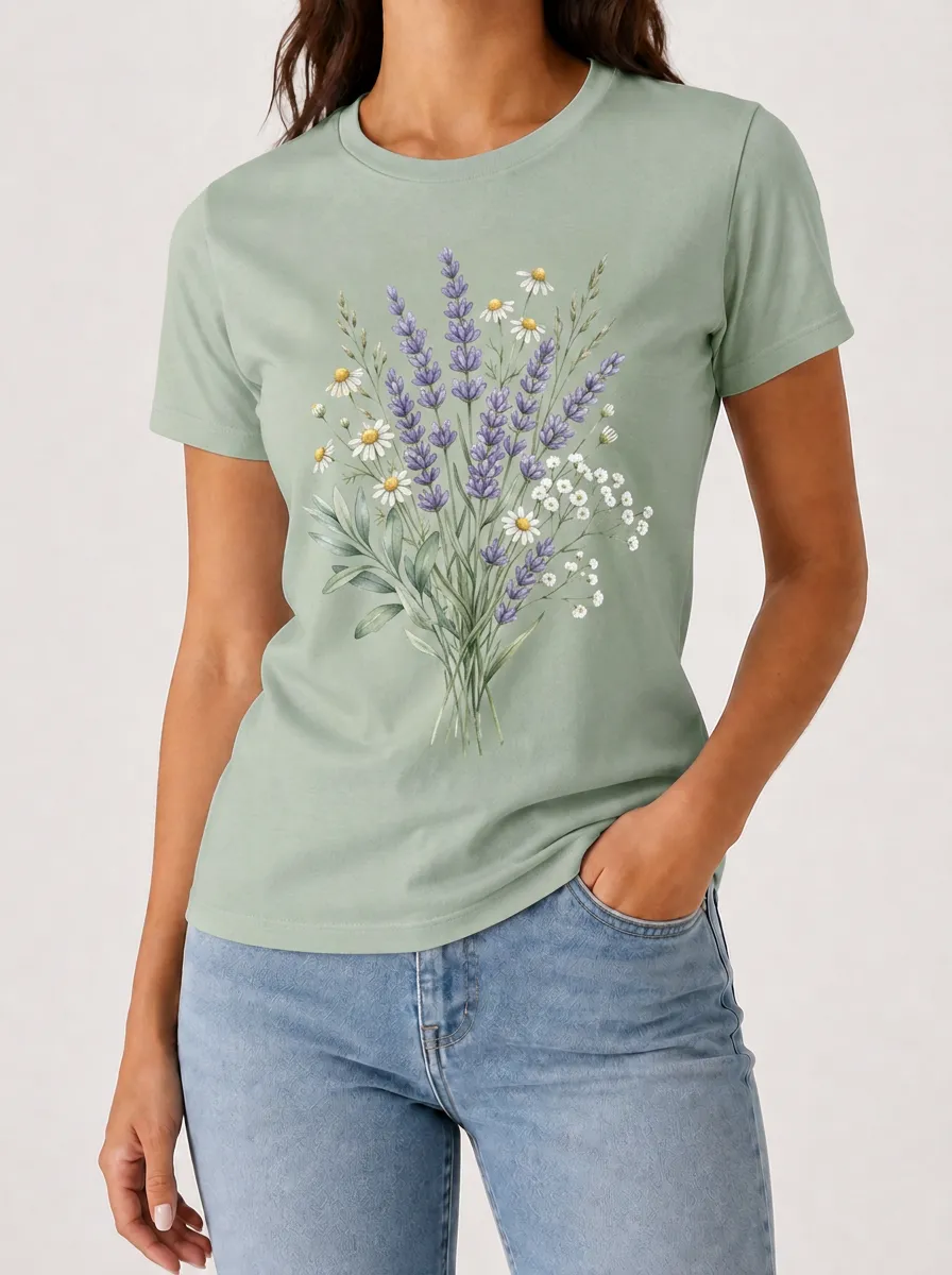 Women's Floral Graphic Crewneck T-Shirt Oversized