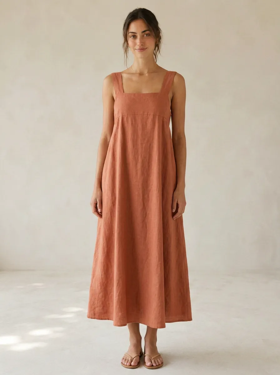 Women's Casual Tie-Back Linen Backless Dress