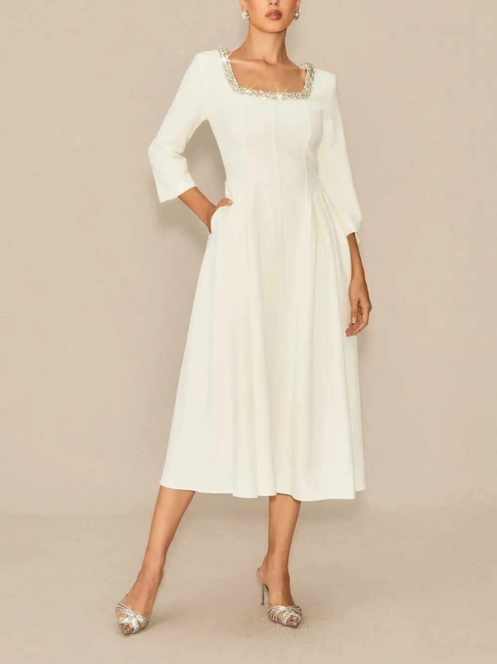 Elegant Crystal Embellished Midi Dress