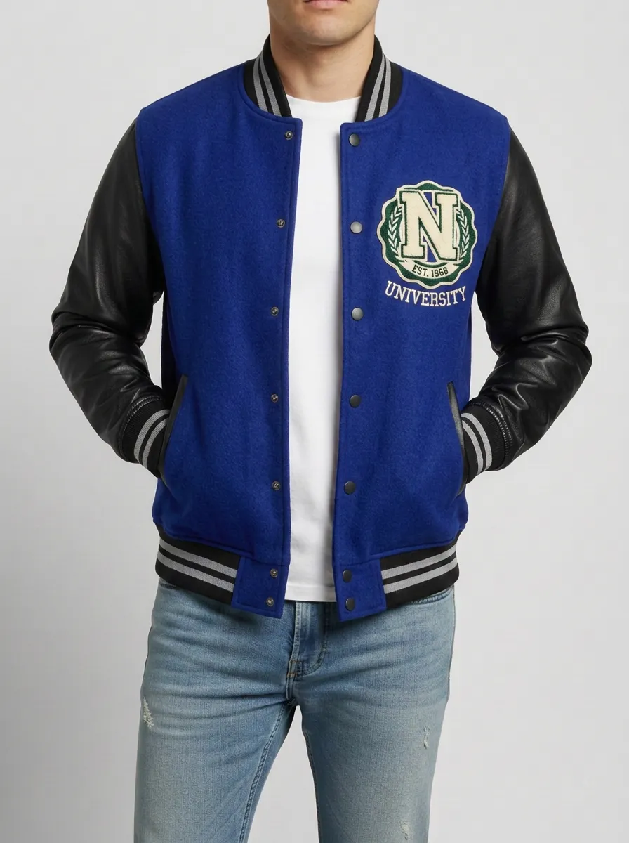 Men's University Letter N Wool Baseball Jacket