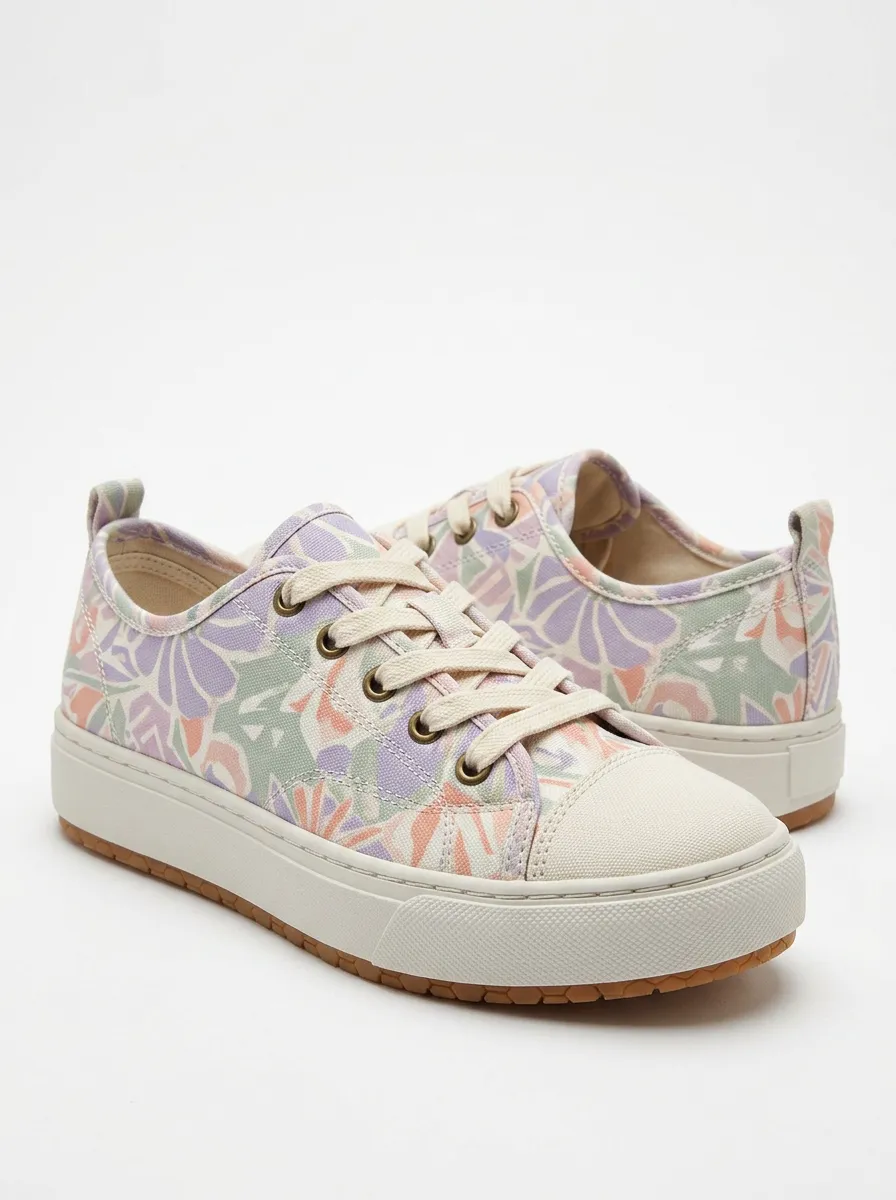 Women's Pastel Floral Pattern Printed Canvas Sneakers