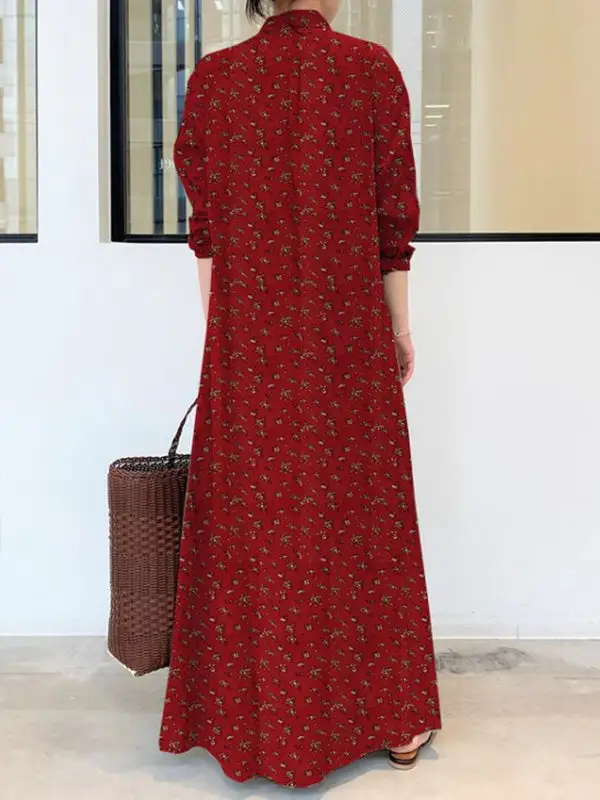 Printed Long Sleeve Shirt Maxi Dress