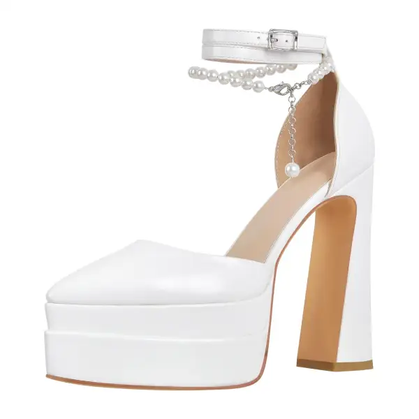 Pointed Toe Platform Chunky Heel Pumps
