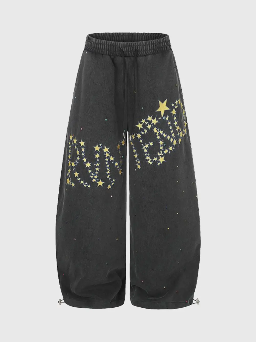 Wide-Leg Star-Graphic Washed Denim Pants
