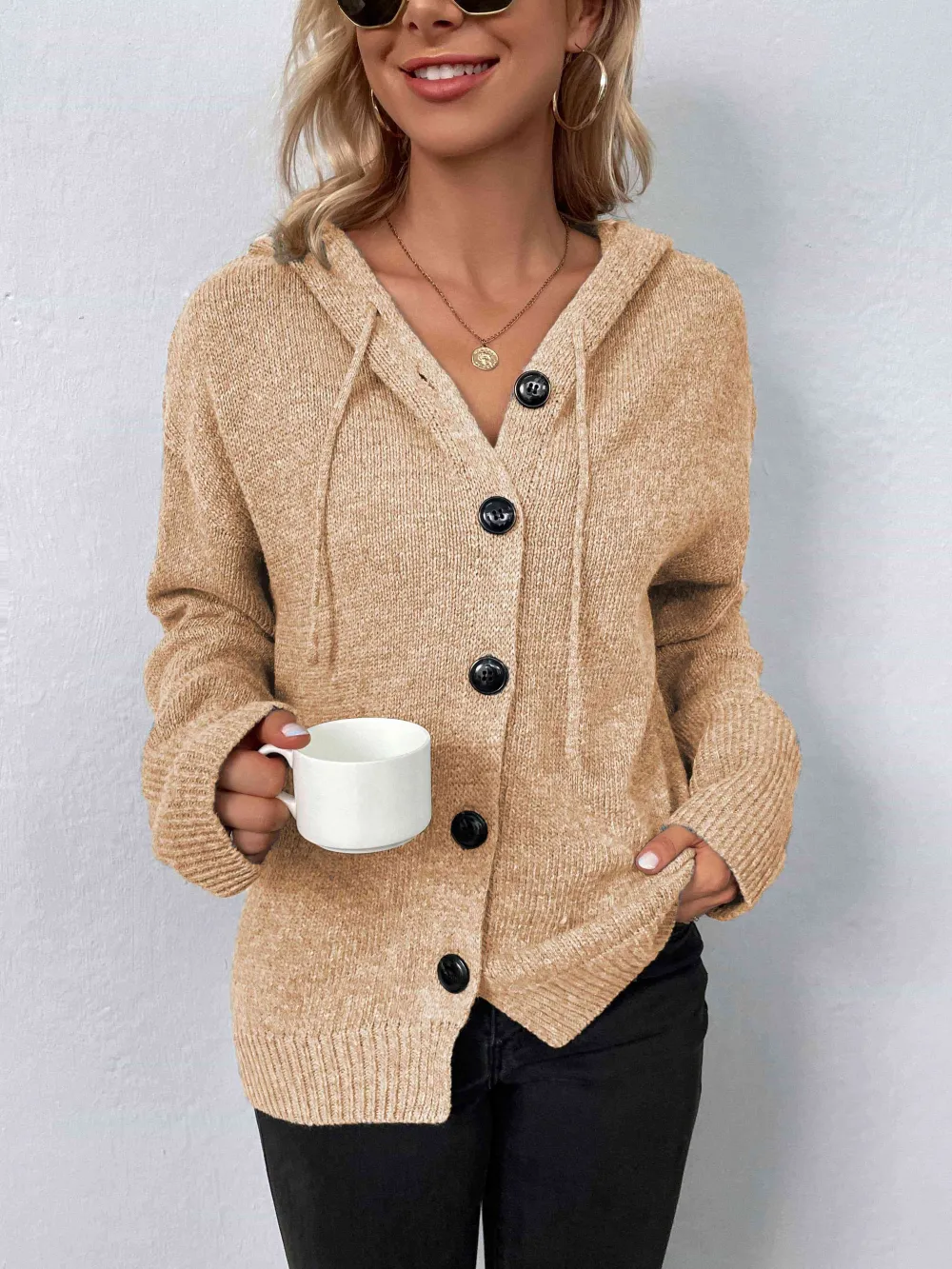 Hooded Button Front Sweater