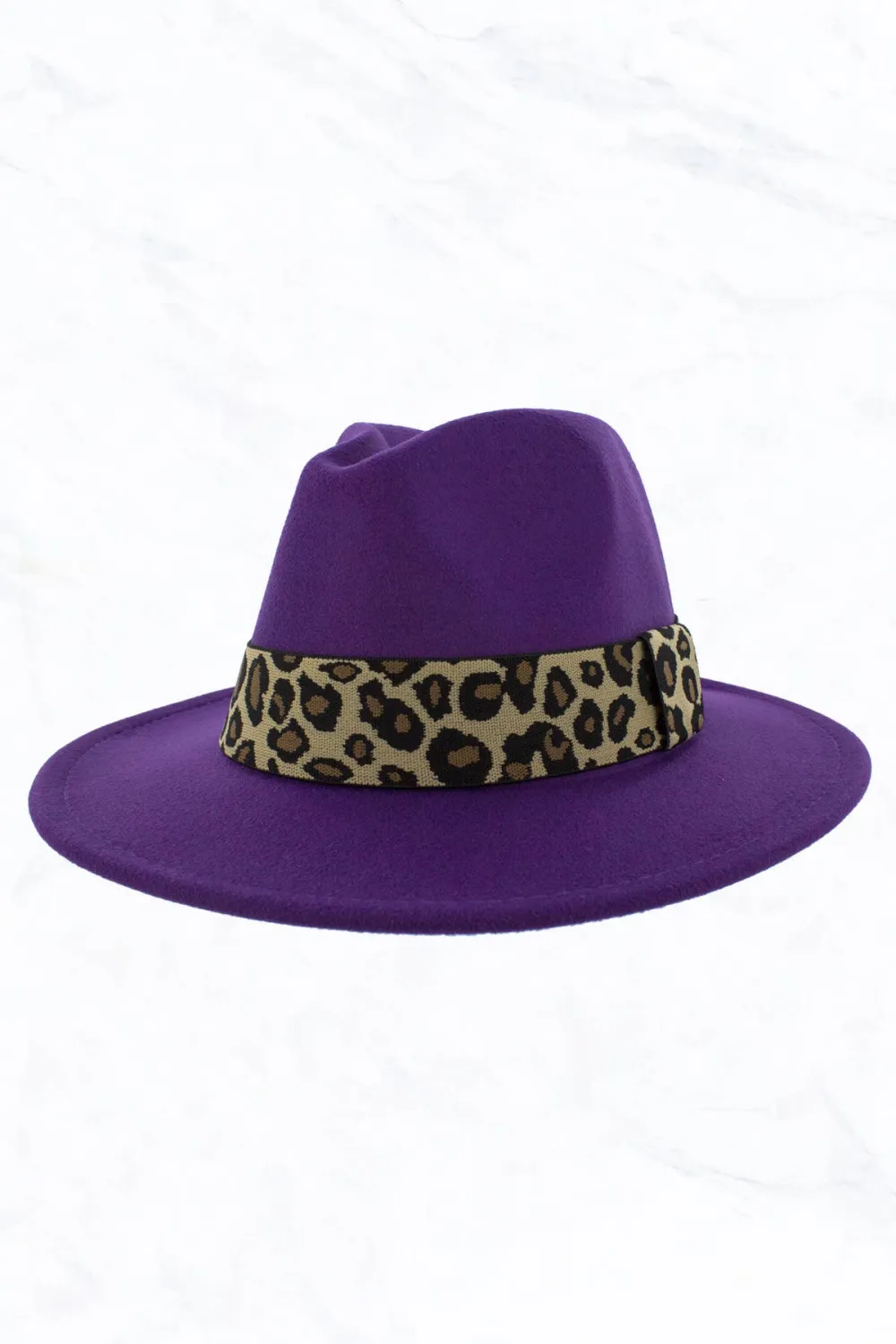 Retro Flat Big Brim Fedora Jazz Hat Wide Leopard Belt