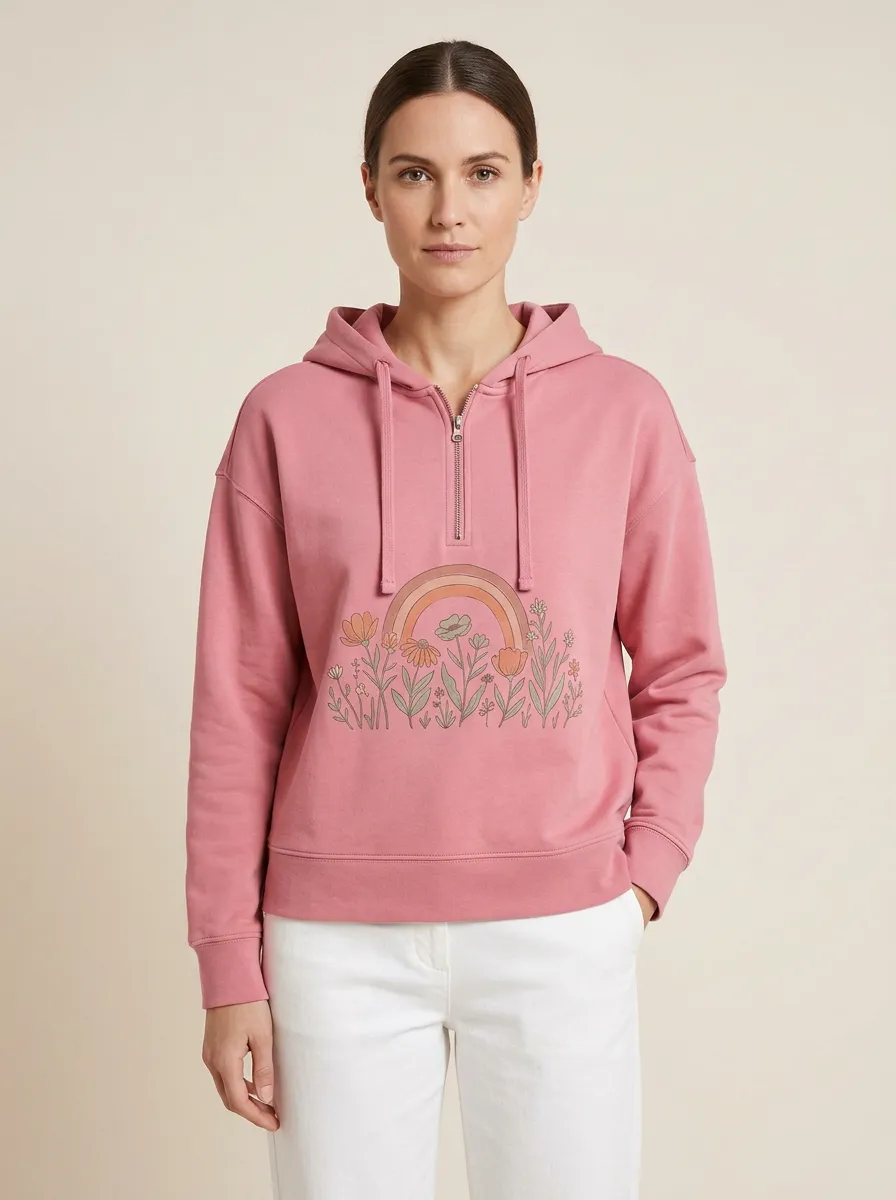 Women's Zip-Front Hooded Drawstring Graphic Hoodie