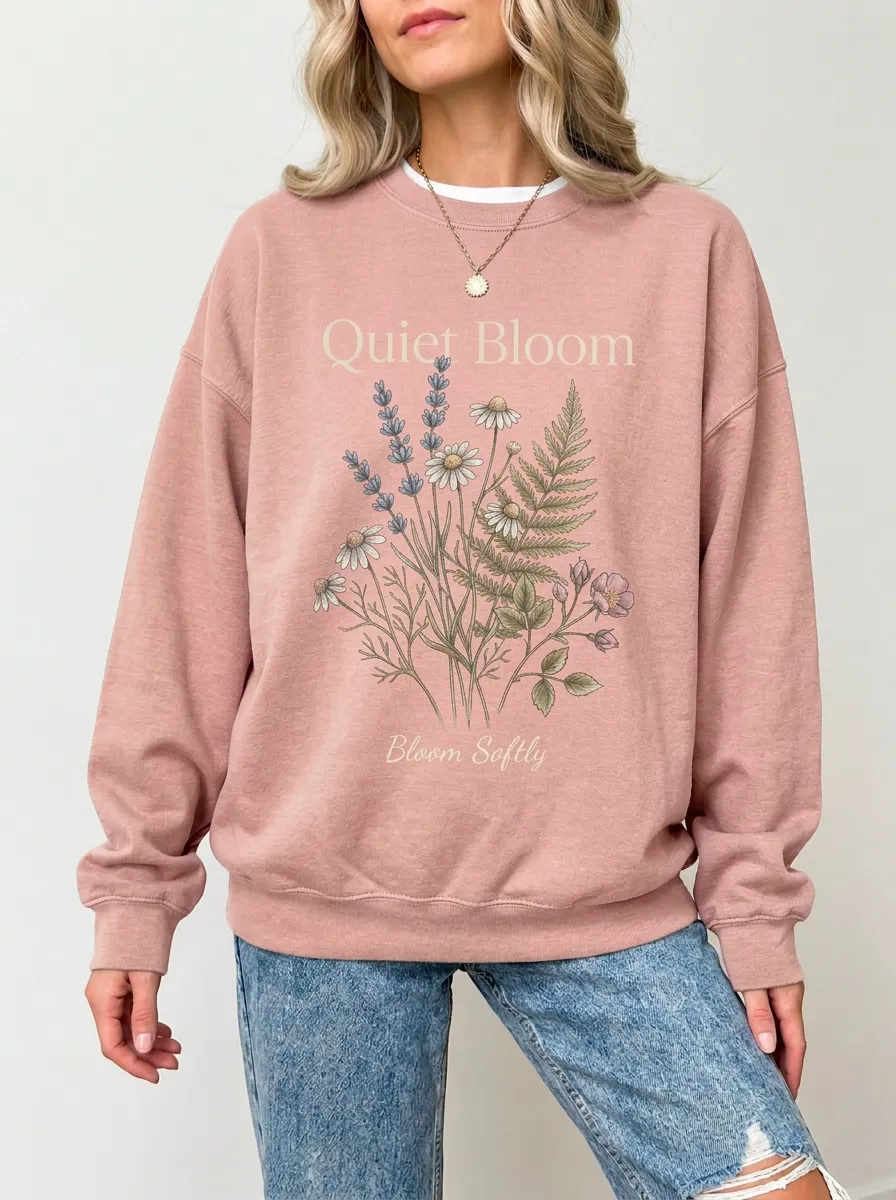 Women's Botanical Nature Quiet Bloom Graphic Sweatshirt