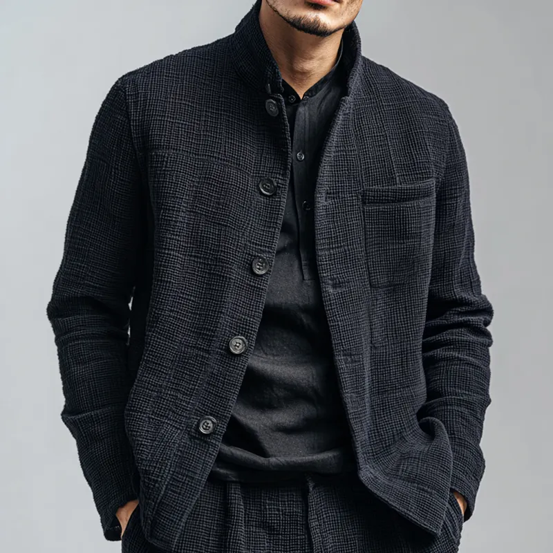 Band Collar Utility Textured Jacket