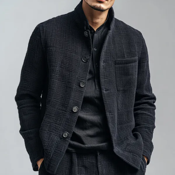 Band Collar Utility Textured Jacket