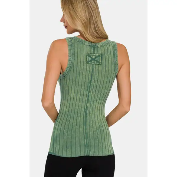 Washed Ribbed Half Snap Henry Tank