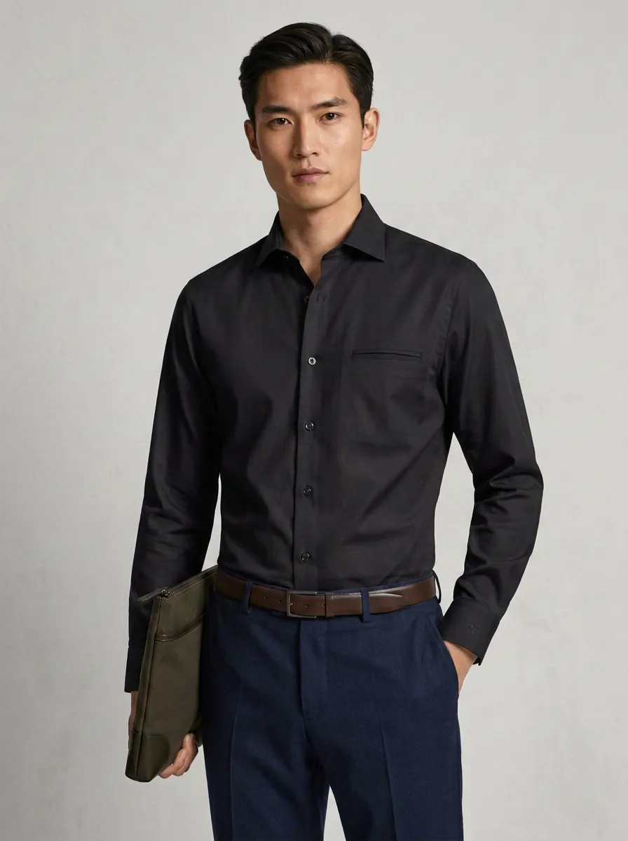 Men's Non-Iron Cotton Solid White Long Sleeve Dress Shirt