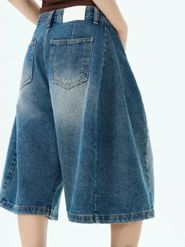 Textured Men's Full Size Wide Leg Denim Shorts Plus