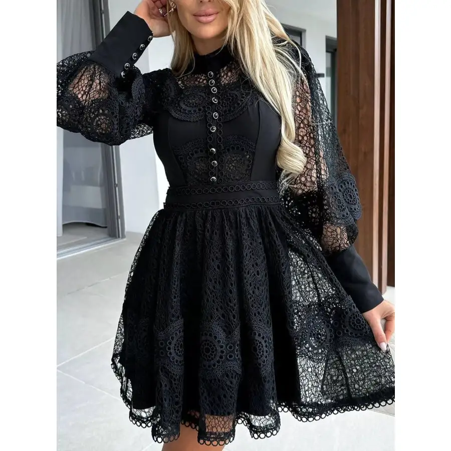 Soft Everyday Lace Lantern Sleeve Mini Dress