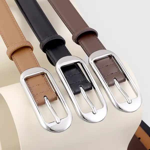 Relaxed Leather Skinny Belt with Buckle