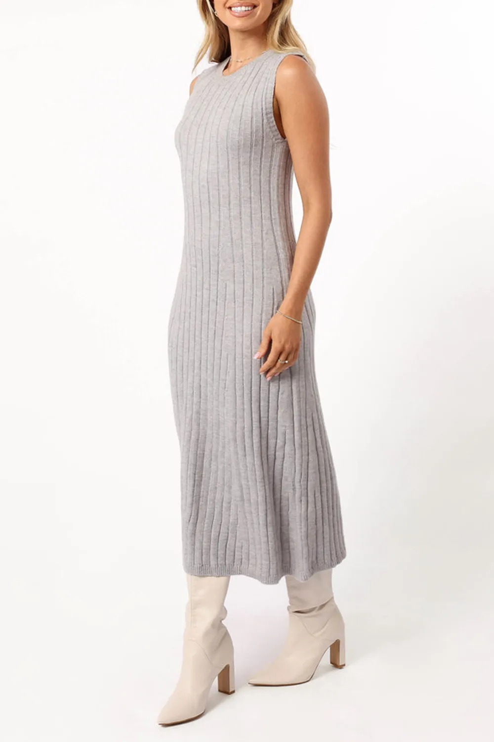 GREY KNIT MIDI DRESS