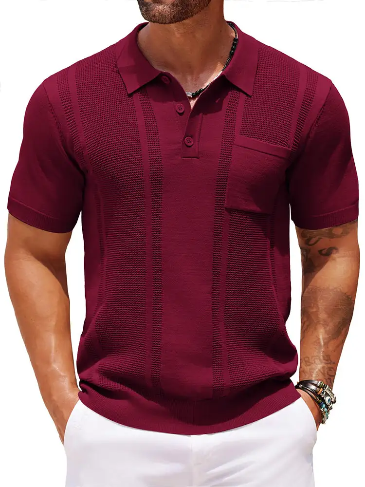 Casual Textured Knit Polo Shirt