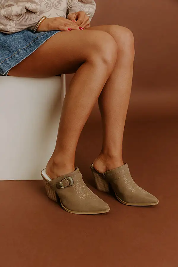 Faux Suede Western High Heel Mules
