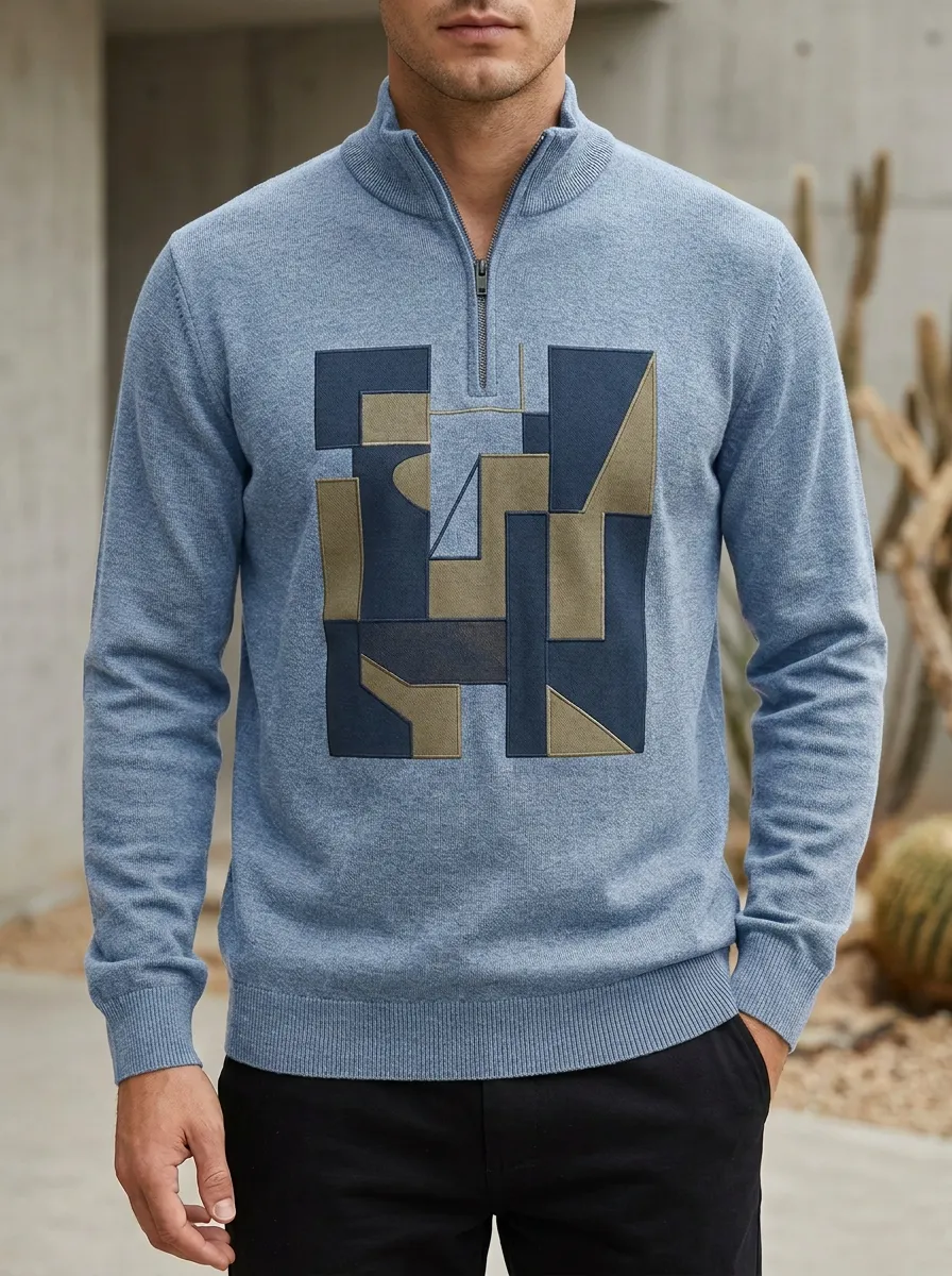 Graphic Half-Zip Geometric Abstract Men's Half-Zip Sweatshirt