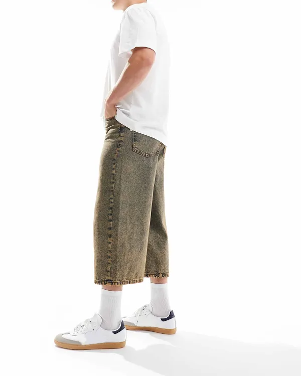 Longer Length Denim Jorts In Light Wash With Tint