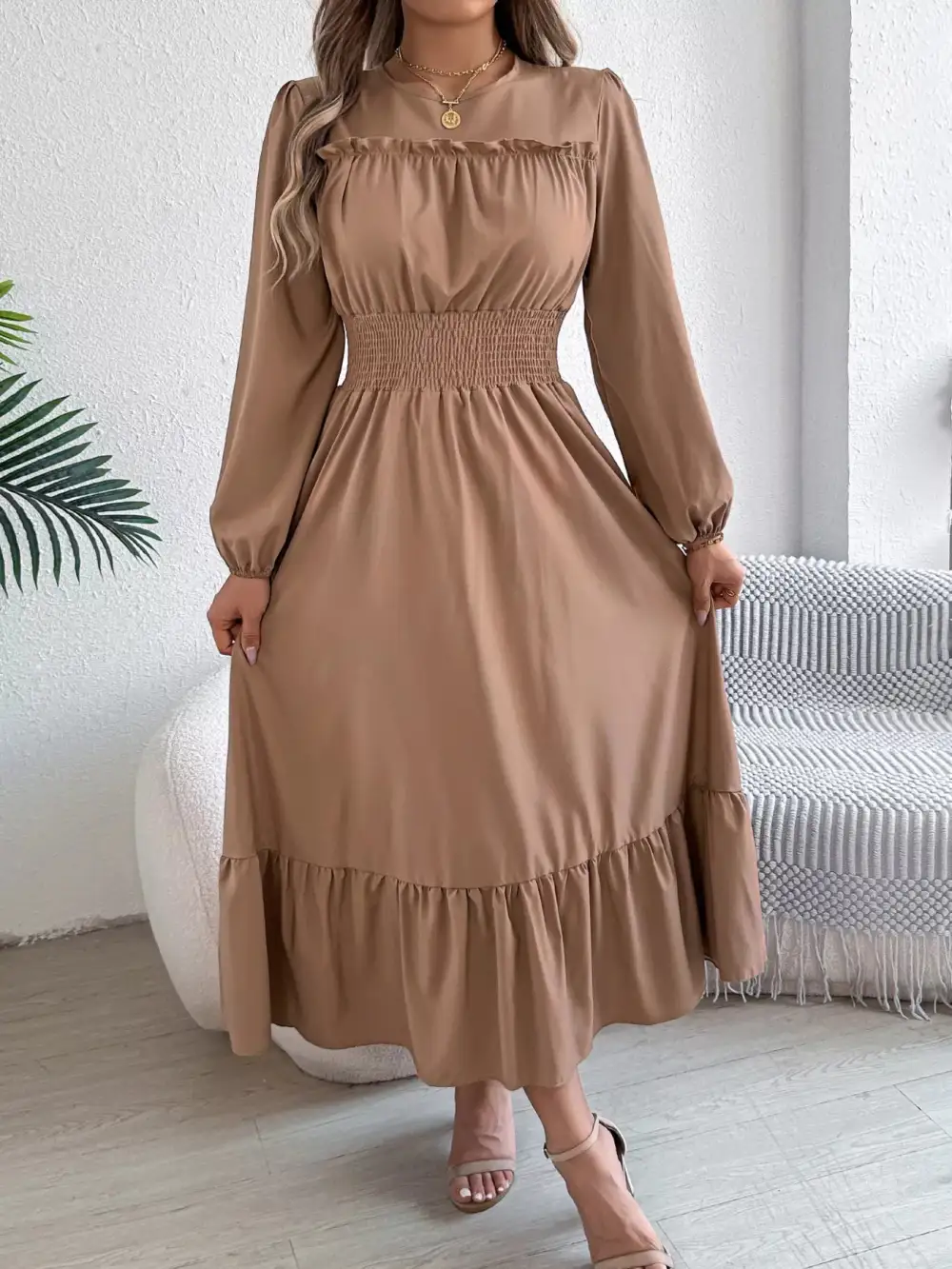 Round Neck Tiered Dress Casual